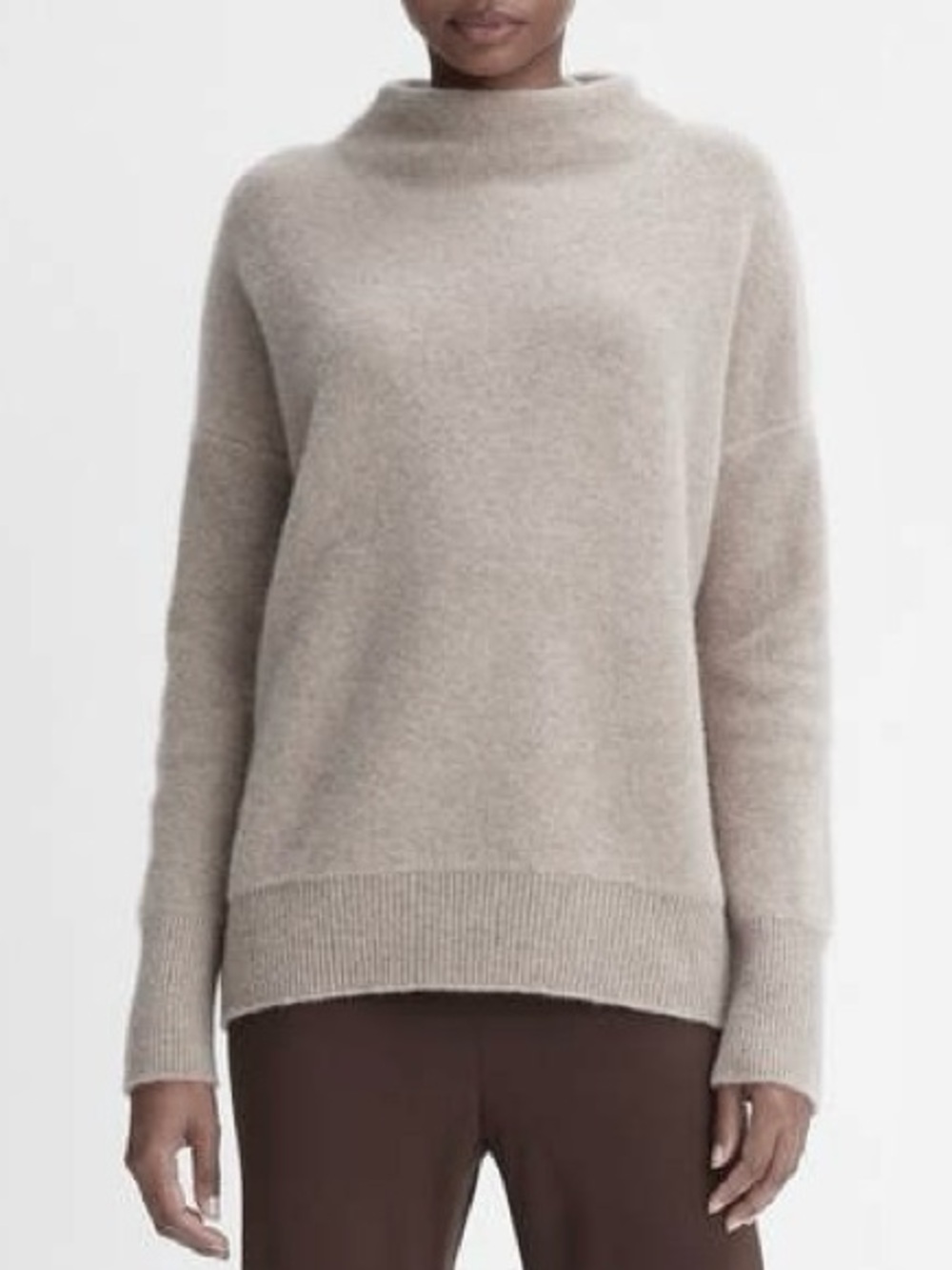 Vince Plush Cashmere Funnel-Neck Sweater Size Small Heather Taupe Neutral Luxury
